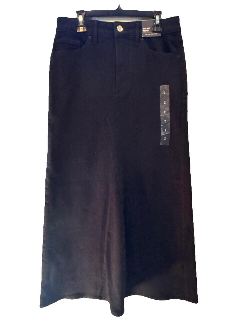 NWT Express Denim Maxi Skirt Size 2 High Rise Hyper Stretch Stay Black